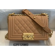Chanel Small LE BOY Handbag A67085 in Caviar Leather Beige/Aged Gold