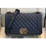 Chanel Medium LE BOY Handbag A67086 in Caviar Leather Navy Blue/Aged Silver