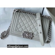 Chanel Small LE BOY Handbag A67085 in Caviar Leather Gray/Shine Silver