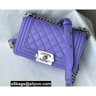 Chanel Small LE BOY Handbag A67085 in Caviar Leather Purple/Shine Silver