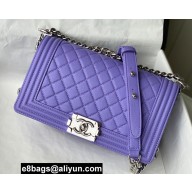 Chanel Medium LE BOY Handbag A67086 in Caviar Leather Purple/Shine Silver