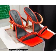 Versace Heel 11cm Satin Medusa Rhinestone Mules Red