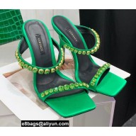 Versace Heel 11cm Satin Medusa Rhinestone Mules Green