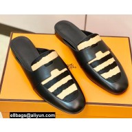 Hermes "H" cut-out detail Catena Mules Black/Beige Moire