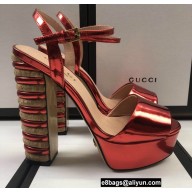 Gucci Multicolor Heel Platform Sandals Leather Metallic Red