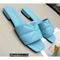 Prada Geometric Motif Nappa Leather Slides Light Blue 2022