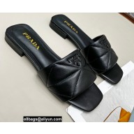 Prada Geometric Motif Nappa Leather Slides Black 2022