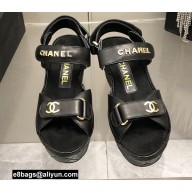 Chanel Logo Wedge Platform Sandals Black 2022