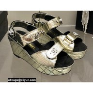 Chanel Logo Wedge Platform Sandals Gold 2022