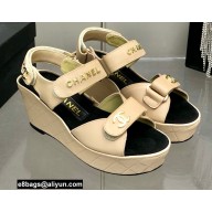 Chanel Logo Wedge Platform Sandals Beige 2022
