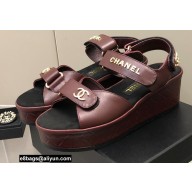 Chanel Logo Platform Sandals Burgundy 2022
