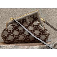 Fendi First Small Suede Bag Gray with Karligraphy Embroidery 2022