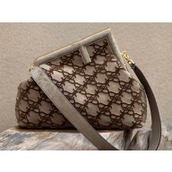 Fendi First Medium Suede Bag Gray with Karligraphy Embroidery 2022