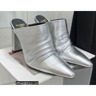 Balmain Heel 9.5cm Draped Leather Ulla Mules Silver 2022