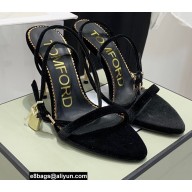 Tom Ford Heel 10.5cm Padlock Pointy Naked Sandals Velvet Black 2022