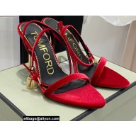 Tom Ford Heel 10.5cm Padlock Pointy Naked Sandals Velvet Red 2022