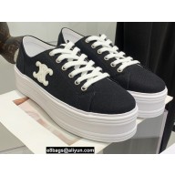 Celine Jane Low Lace-up Sneakers In Canvas And Calfskin Black 2022