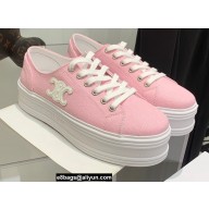 Celine Jane Low Lace-up Sneakers In Canvas And Calfskin Pink 2022