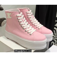 Celine Jane High Lace-up Sneakers In Canvas And Calfskin Pink 2022
