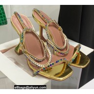 Amina Muaddi Heel 9.5cm Crystals Gilda Sandals Patent Gold 2022
