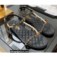 Chanel Chain Lambskin and Jewelry Flat Sandals G38916 Black 2022