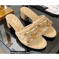 Chanel Heel 5cm Chain Lambskin and Jewelry Mules Beige 2022