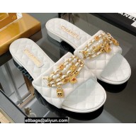 Chanel Chain Lambskin and Jewelry Flat Mules White 2022