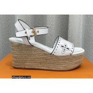 Louis Vuitton Perforated Calf Leather Starboard Wedge Espadrilles Sandals White 2022
