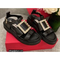 Roger Vivier Viv' Rangers Strass Buckle Sandals in Leather Black 2022