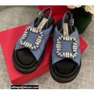 Roger Vivier Viv' Winter Puffy Strass Buckle Sandals Blue 2022