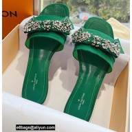 Louis Vuitton Crystal Bow Diva Flat Mules Embroidered Satin Green 2022