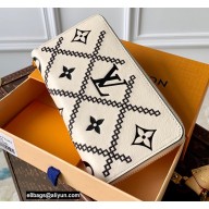 Louis Vuitton Monogram Empreinte Leather Zippy Wallet Embroidered M81141 Creme White