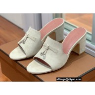 Loro Piana Heel 8cm Suede Goatskin Summer Charms Sandals Creamy