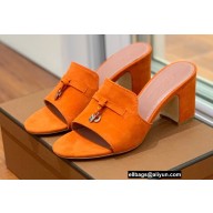 Loro Piana Heel 8cm Suede Goatskin Summer Charms Sandals Orange