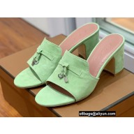 Loro Piana Heel 8cm Suede Goatskin Summer Charms Sandals Light Green
