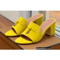 Loro Piana Heel 8cm Suede Goatskin Summer Charms Sandals Yellow