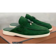 Loro Piana Suede Calfskin Babouche Charms Walk Loafers Green