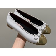 Chanel Grosgrain and Laminated Calfskin Ballerinas G38678 White/Gold 2022