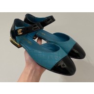 Chanel Patent Quilting Open Shoes Blue 2022