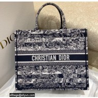 Dior Large Book Tote Bag in Navy Blue Toile de Jouy Stripes Embroidery 2022