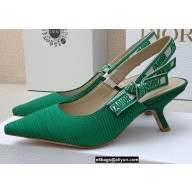 Dior Heel 6.5cm J'Adior Slingback Pumps in Cotton Embroidery Green 2022