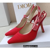 Dior Heel 9.5cm J'Adior Slingback Pumps in Cotton Embroidery Red 2022