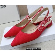 Dior J'Adior Slingback Ballerina Flats in Cotton Embroidery Red 2022