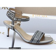 Dior Heel 6.5cm Dway Sandals in Cotton Embroidered with Thread and Strass Metallic Silver 2022