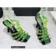 Versace Heel 9.5cm Artifact Jeweled Caged PVC Medusa Jelly Sandals Green 2022