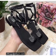 Dolce & Gabbana Nappa leather DG thong sandals Black with Ankle Strap 2022
