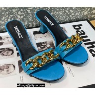 Versace Heel 7cm Chain Mid-Heel Leather Mules Light Blue 2022