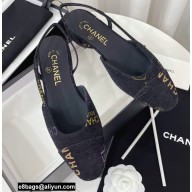 Chanel Heel 1.5cm Logo Print Denim Slingbacks G31319 Dark Gray 2022
