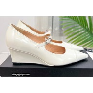 Chanel Heel 6cm Grosgrain Wedge Open Shoes G38733 Patent White 2022