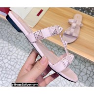 Valentino Roman Stud Flat Slide Sandals With Enameled Studs Pink 2022